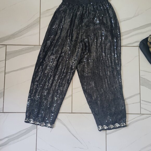 Goregous Vintage Cotton Zone Black Sequins pants with silver Accents size 18 - Picture 8 of 11